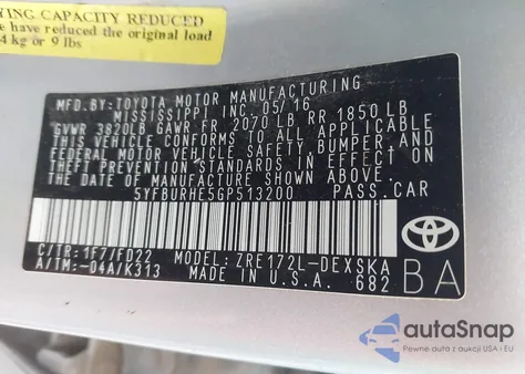 2016 Toyota Corolla S Plus из США, поврежденный, VIN 5YFBURHE5GP513200